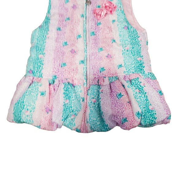 Vintage Kids Headquarters Girls 6X Floral Cheata Print Puffer Hooded ZipUp Vest - Picture 3 of 12